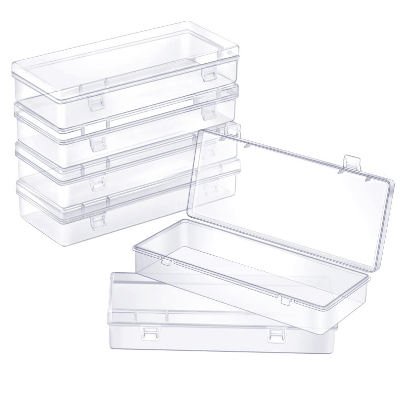 ZORRITA 6 Pack Small Plastic Storage Containers with Hinged Lids  Rectangle Clear Plastic Boxes for Beads  Jewelry  Game Pieces and Crafts Items (6.1 x 2.36 x 1.1 Inch) - Image 1